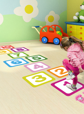 跳房子可移除地贴格子数字游戏幼儿园儿童房卡通墙贴防水自粘贴纸