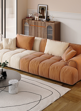 轻奢直排沙发磨砂布艺奶油风客厅小户型现代简约北欧网红