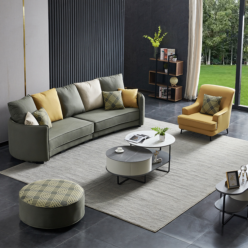 科技布艺沙发小户型客厅现代简约轻奢北欧直排弧形组合网红家具