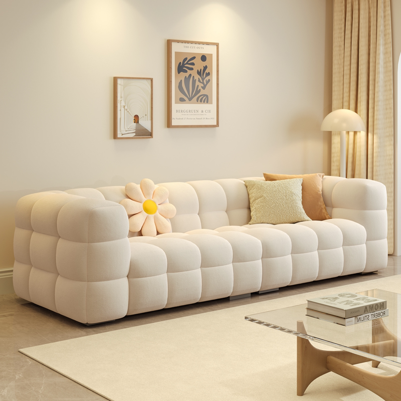 奶油风直排羊羔绒布艺沙发小户型客厅简约现代棉花糖云朵沙发组合