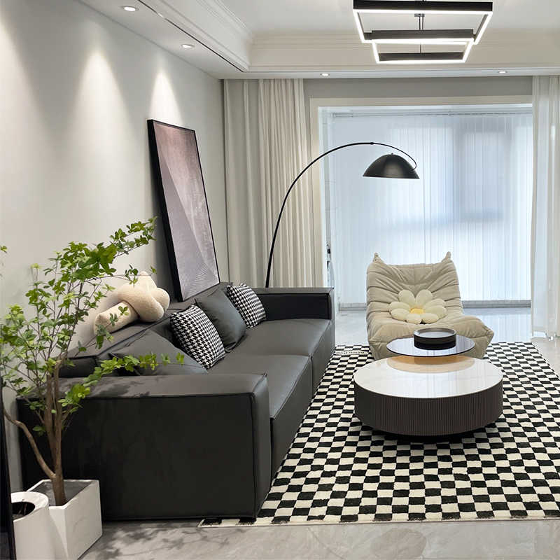 沙发客厅现代简约组合意式轻奢风大小户型网红直排科技布艺豆腐块