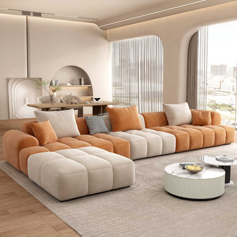 奶油风沙发简约现代客厅大小户型直排组合磨砂布网红乳胶布艺沙发