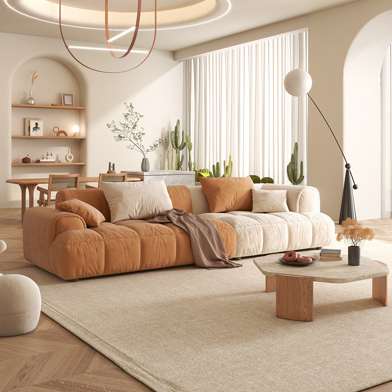 TJLX539现代简约日式奶油侘寂风小户型客厅三人直排布艺沙发组合