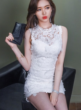 韩国代购正品女装紧身蕾丝连衣裙修身显瘦长袖女性感打底包臀裙子