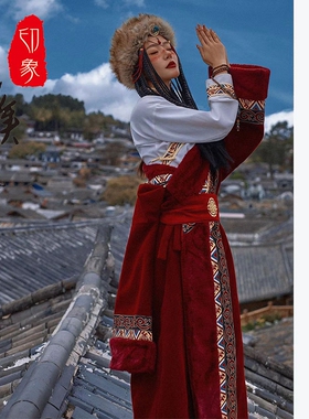 藏袍藏族服装女舞蹈演出服2024新款西藏藏式藏族艺考写真全套长袖