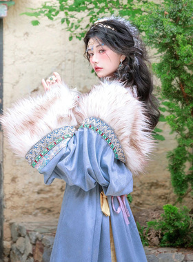 新藏族服装女麂皮绒贵族藏袍西藏旅游少数民族风写真舞蹈服饰正品