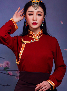藏族服饰藏装女新款衬衣民族风棉麻衬衫藏袍西藏锅庄裙上衣藏式