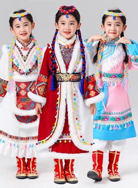 儿童新款藏族服装女童演出服西藏民族写真少数民族旅拍舞蹈藏袍