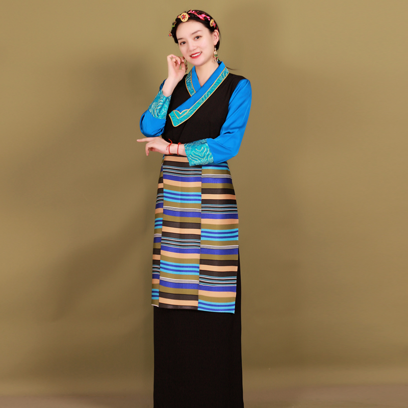 纤沫藏装女藏式外套拼色西藏服锅庄裙康巴藏袍博拉藏族服装民族风