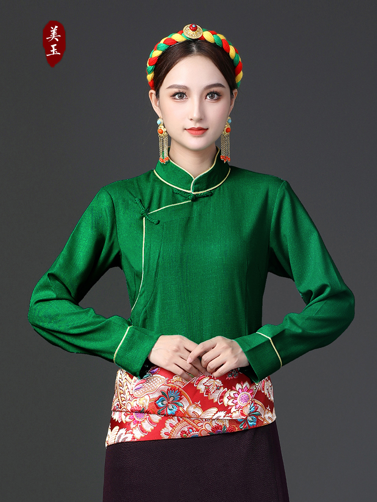 西藏服装女棉麻衬衫藏族藏式藏袍上衣衬衣民族风拉萨锅庄旅拍写真
