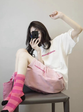 韩盐系休闲运动服套装女夏季时尚洋气宽松学生纯棉短袖短裤两件套
