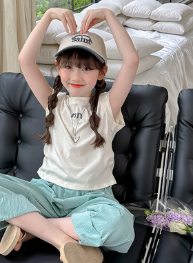 女童套装夏装2024新款韩版洋气儿童夏季小女孩时髦童装休闲两件套