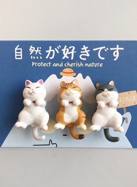 3只猫咪3D立体动物创意个性磁铁磁力贴磁贴可爱家居装饰品吸铁石