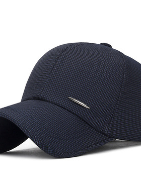 夏季新款格子布遮阳帽中老年男士休闲可调节棒球帽字母鸭舌帽黑色