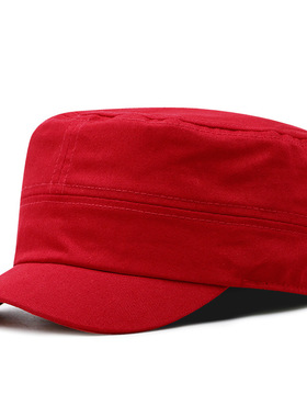 夏季新款封口弹力调节短檐红色平顶帽棉男女时尚潮休闲黑色鸭舌帽
