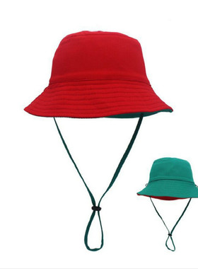 夏季新款儿童渔夫帽优质棉太阳帽男女小学生防晒遮阳帽红色盆帽潮