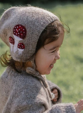 高清视频蘑菇ins热款儿童帽子羊毛线手工棒针毛衣diy编织材料包