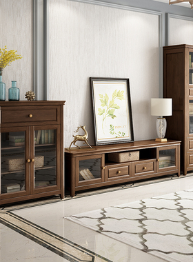 美式乡村实木电视柜组合柜高低地柜客厅小户型简美现代简约家具