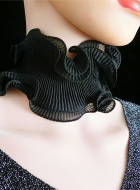 2021新款低领装饰蕾丝项链女锁骨链黑色宽边颈带项圈脖子饰品颈链