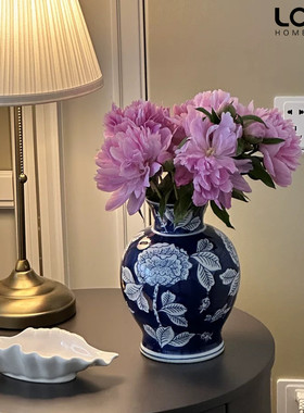 花瓶摆件客厅插花陶瓷青花瓷高级感轻奢新中式水养郁金香景德镇