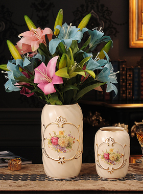 现代简约陶瓷摆件欧式创意工艺品花器落地客厅家居饰品插干花花瓶