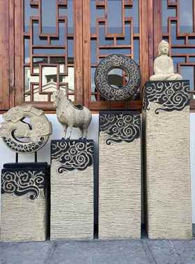 中式祥云柱子展示柱禅意仿古落地摆件家居饰品客厅玄关工艺品底座