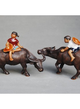石湾中式牧童骑牛陶瓷摆件工艺品 家居落地人物古典艺术国货装饰