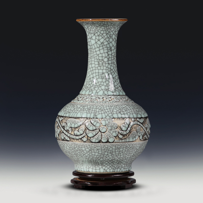 景德镇陶瓷器花瓶手工雕刻复古做旧瓷瓶子赏瓶古典客厅装饰品摆件