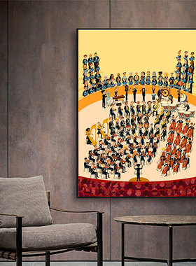 古典音乐交响乐队装饰画 管弦演奏乐器声乐艺术琴房培训卡通海报
