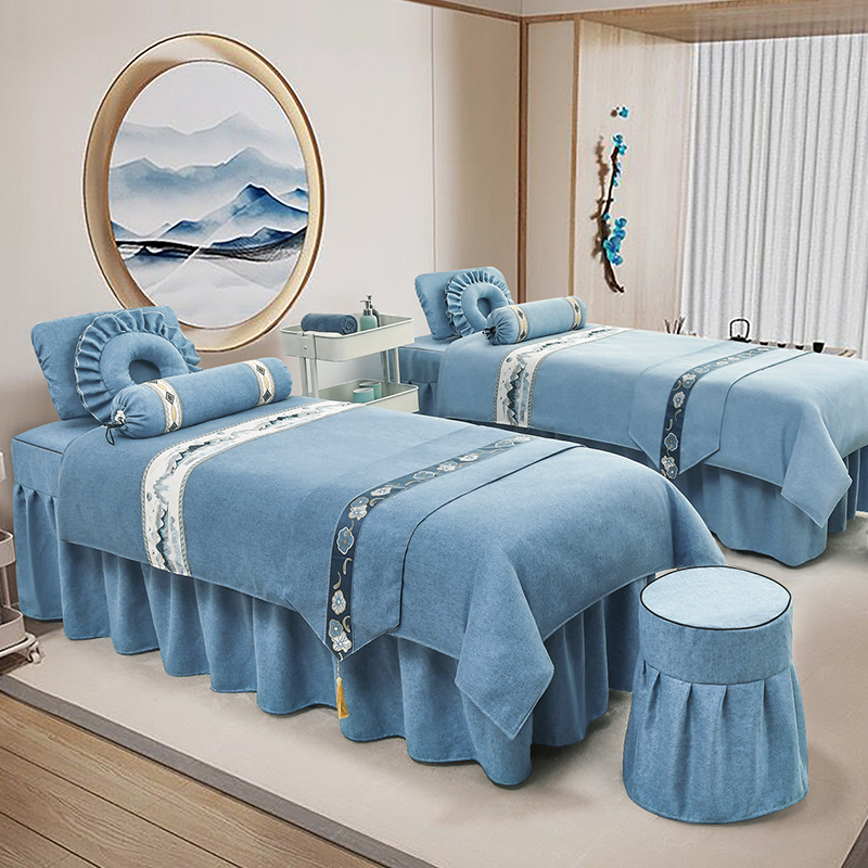 美容床罩四件套棉麻高端轻奢美容院专用按摩床单新款高级四季床套
