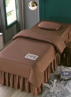 美容院用品床套按摩理疗床专用床罩四件套带洞简约深灰色定做LOGO