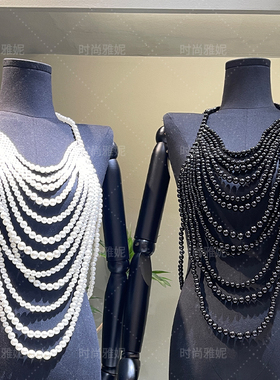 时尚雅妮欧美饰品聚会银色水晶气质串珠夸张身体链项圈多层珍珠潮