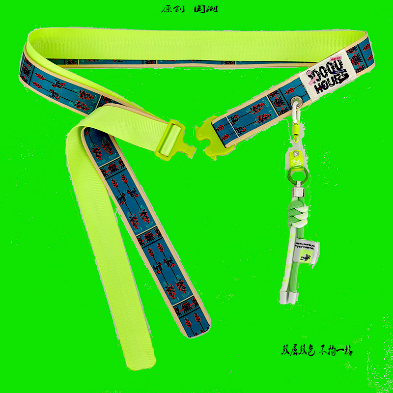 荧光绿双条嘻哈风腰带装饰白色机能插扣个性字母橘色新潮挂件裤带