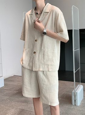 棉麻睡衣男士夏季套装中国风复古中式加肥加大码亚麻家居服可外穿