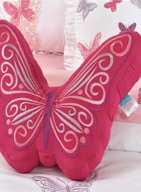 蝴蝶少女纯棉布艺绣花靠垫装饰枕床上用品儿童公主沙发枕卡通枕