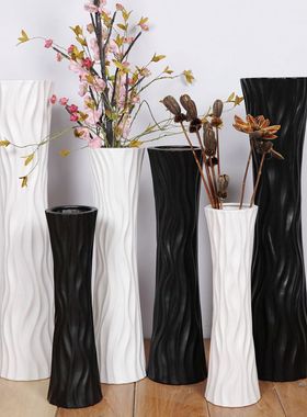 陶瓷落地白色简约时尚欧式现代创意客厅摆件干花绢花大花瓶装饰品