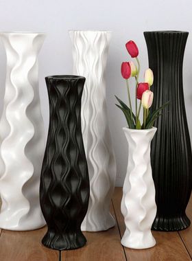 陶瓷落地插花瓶白色现代简约时尚欧式客厅摆件大号干花创意花器