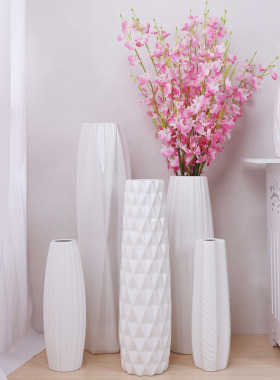 陶瓷落地大花瓶大号白色高现代简约创意客厅水养干花插花装饰摆件