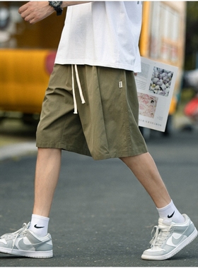 日系工装短裤男士夏季薄款潮牌宽松百搭纯色直筒运动休闲五分裤子