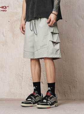BJHG新款美式速干工装短裤男夏季潮牌宽松高级感灰色运动休闲裤子