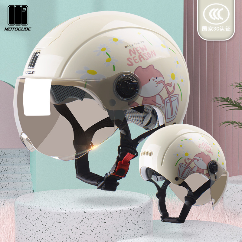 3C认证野马摩托立方头盔电动车女可爱夏季防晒防紫外线安全帽夏天