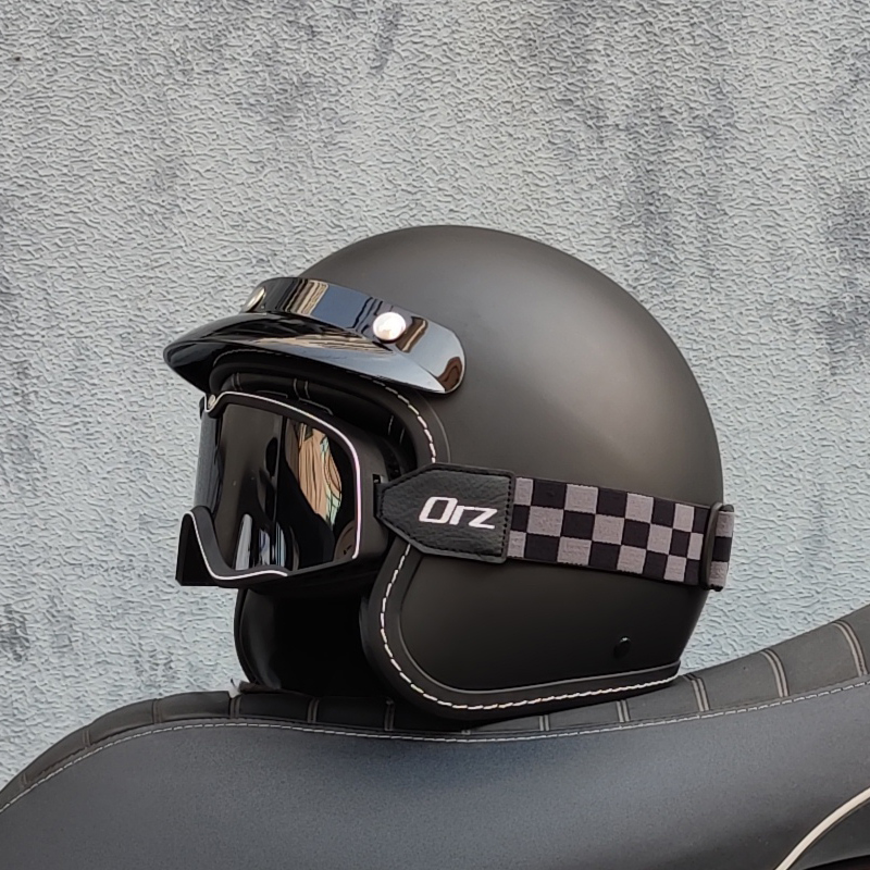 复古哈雷摩托车头盔男女3/4半盔夏季四季个性机车踏板头灰3C认证