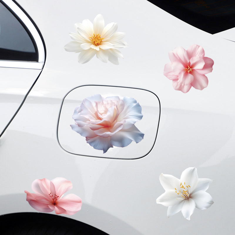 个性创意白色花朵汽车贴纸车身划痕遮挡保险杠小刮痕遮盖防水车贴