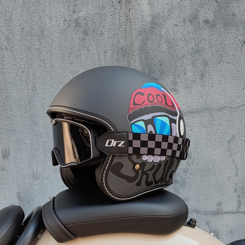 3C认证ORZ摩托车复古头盔男女巡航3/4盔小牛踏板车情侣四季半盔