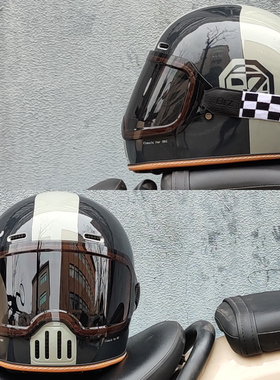 ORZ复古摩托车头盔男女全盔街车四季情侣骑行新国标3C认证蓝牙槽