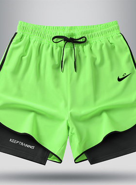 耐克顿冰丝运动短裤男跑步三分裤速干薄款透气内衬假两件健身夏季