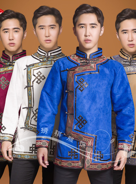 蒙古族服装男士马头琴演出服 少数民族生活装 舞蹈服 短款蒙古袍