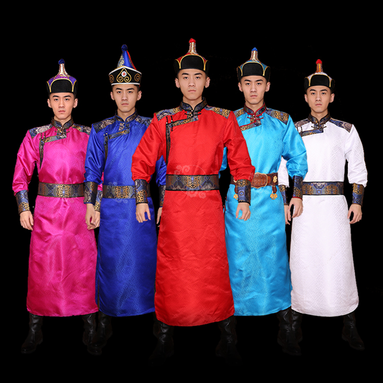 蒙古族长款男缎面蒙古袍服装少数民族服饰演出舞蹈日常婚礼服新品