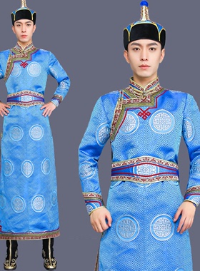 2022新款蒙古族男士蒙古袍王爷服民族舞蹈演出服饰蒙古长袍定制
