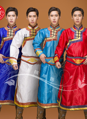 蒙古服装新款四色男士缎面蒙古长袍民族服饰演出舞蹈服男装四色